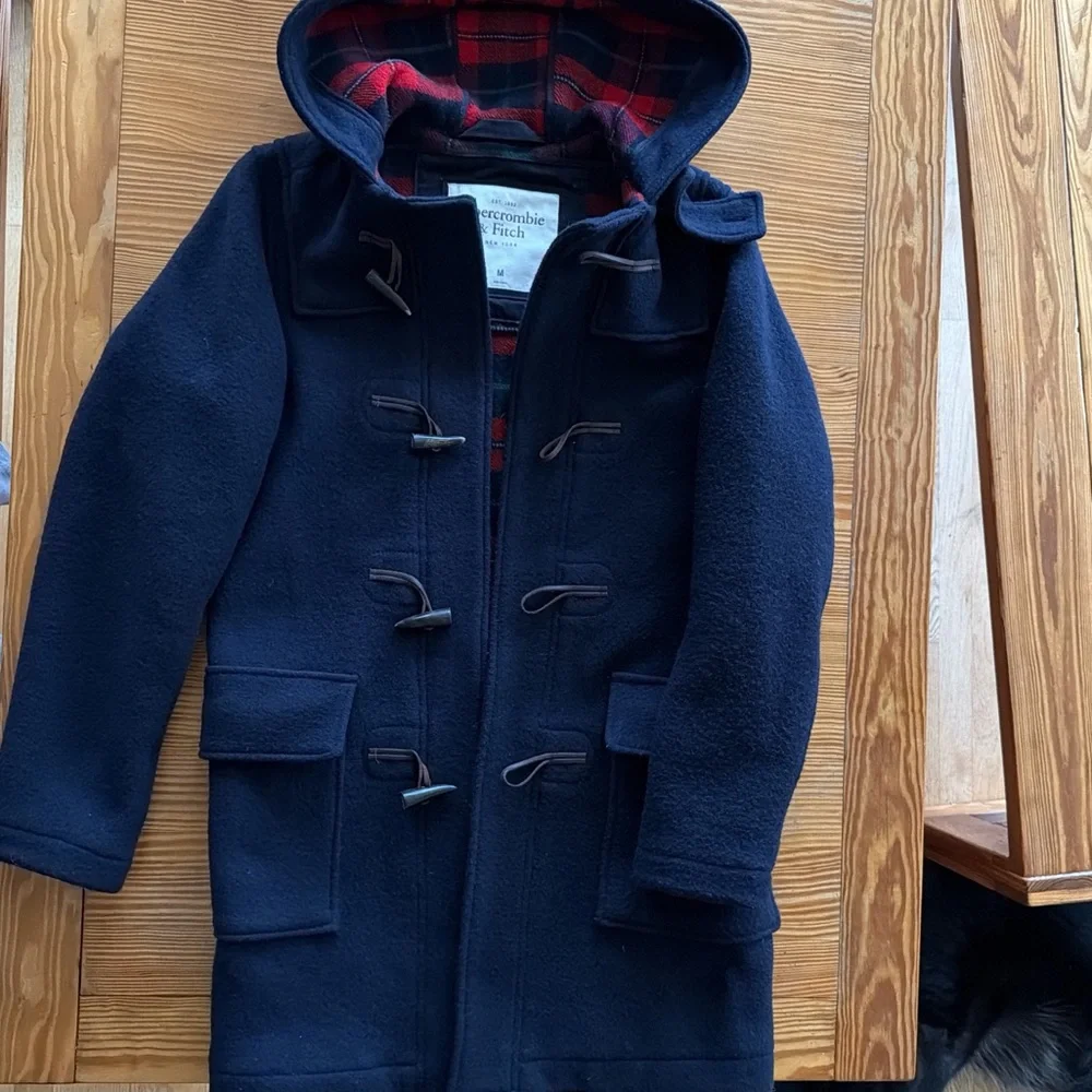 Abercrombie & Fitch Navy Coat with Red Plaid Interior - Picture 2 of 5
